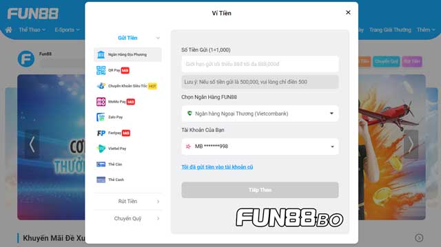 Cách chuyển tiền vào Fun88 qua ngân hàng địa phương dễ dàng