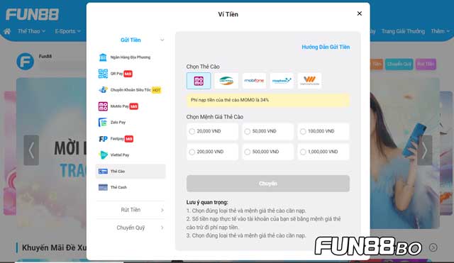 Cách gửi tiền Fun88 bằng thẻ cào tiện lợi, không rắc rối