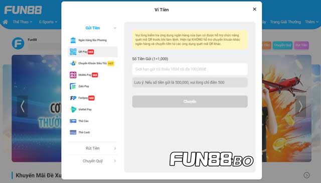 Cách gửi tiền Fun88 qua QR Pay tiện lợi và không phức tạp