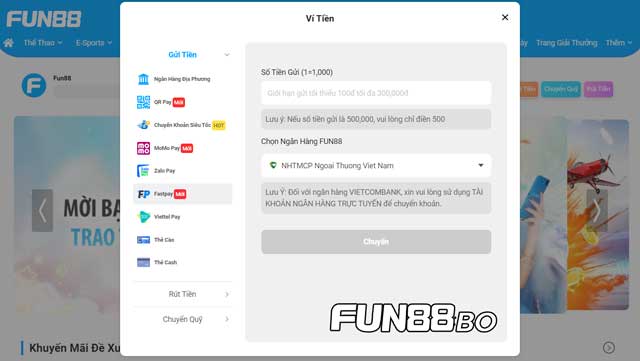 Hướng dẫn nạp tiền Fun88 với Fastpay: Giao dịch tốc độ cao