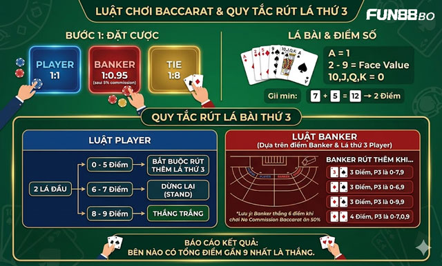 Nắm luật chơi baccarat và quy trình rút lá bài thứ 3