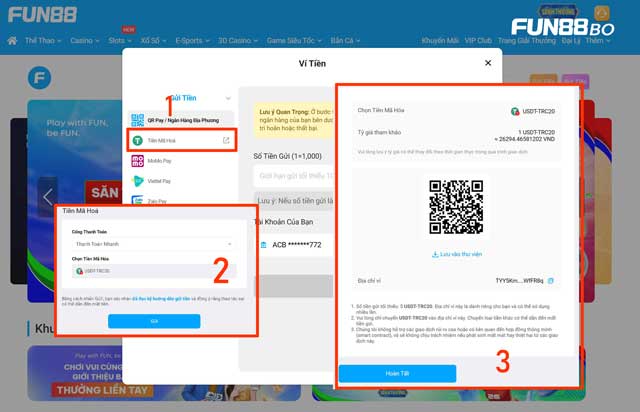 Nạp tiền Fun88 bằng tiền mã hóa