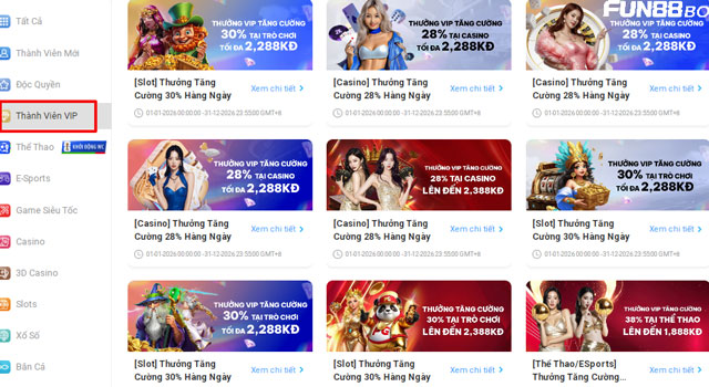 Những khuyến mãi Fun88 cho VIP